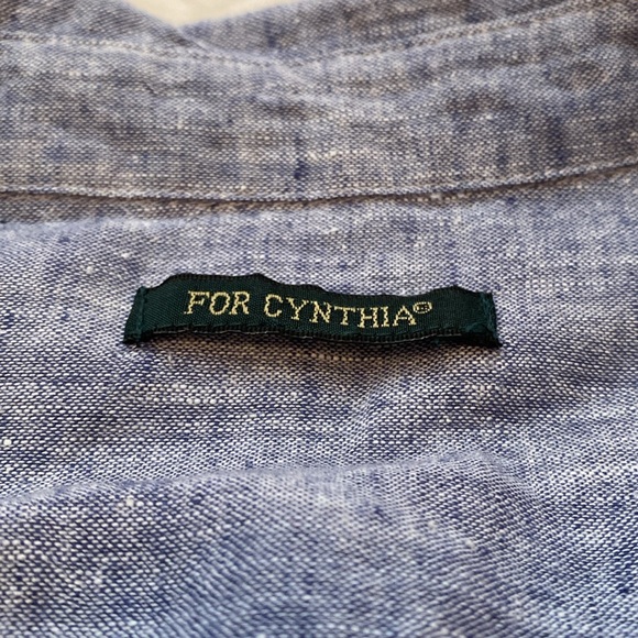 For Cynthia Blue Linen/Cotton Blend 2-Pocket Tunic - Picture 3 of 9